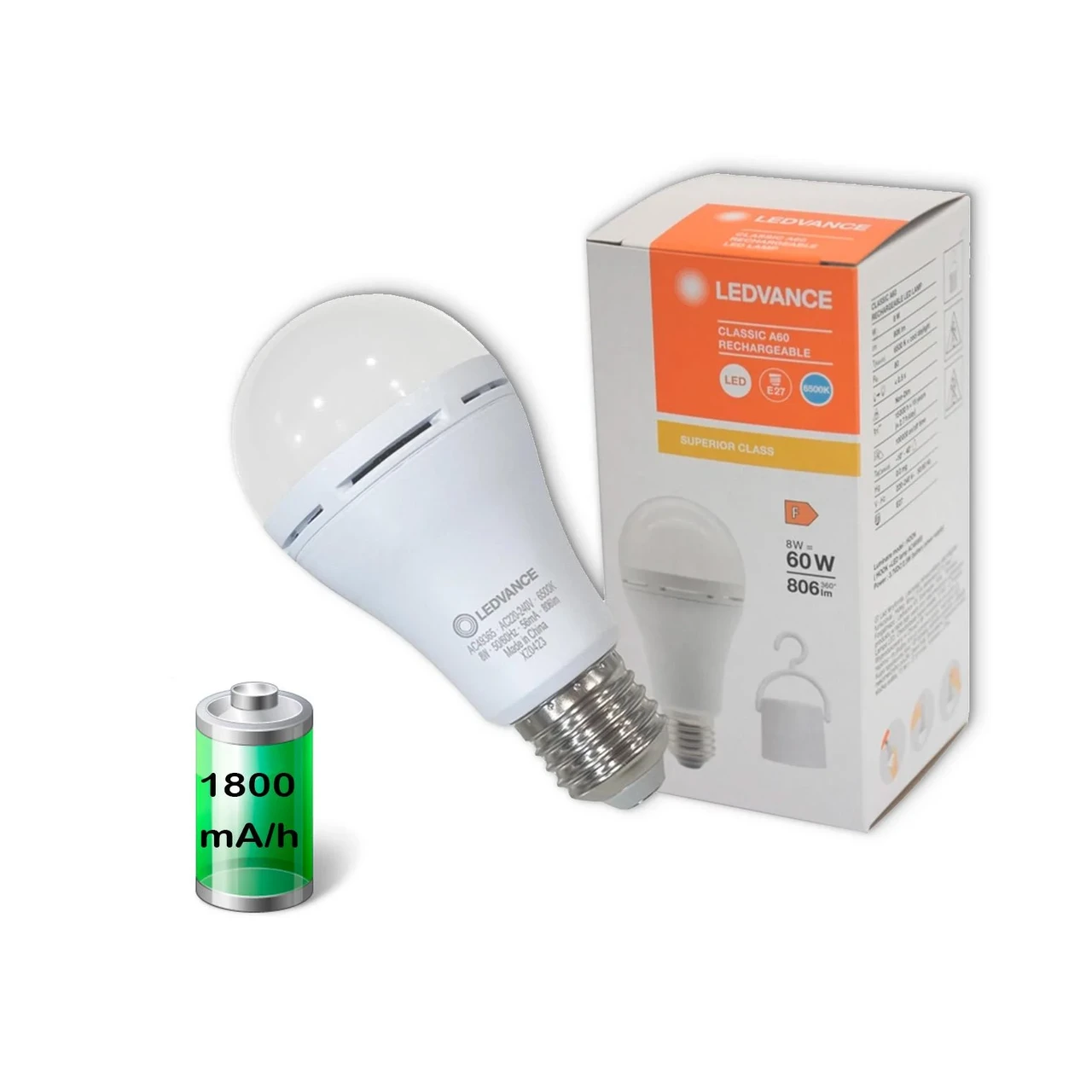 Лампа акумуляторна LED 8W E27 6500K 806Lm Ledvance (4099854102431)