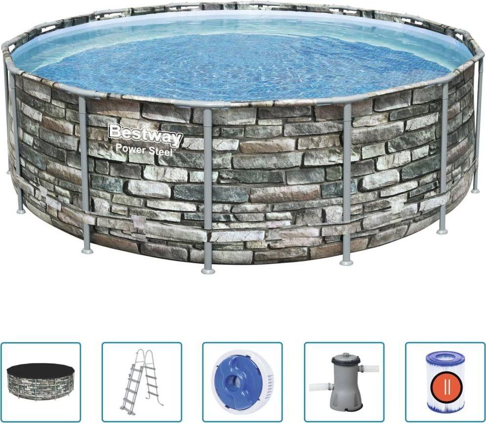 Басейн каркасний 6в1 Bestway 56993 Power Steel 427 см - сірий, фото 1