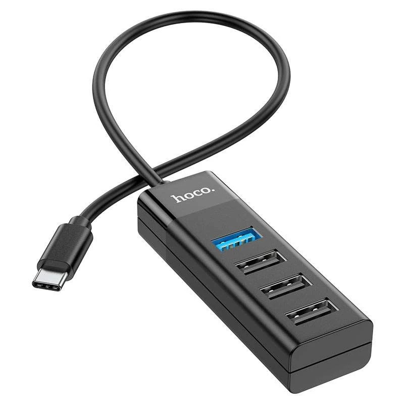USB хаб Hoco HB25 Easy mix 4in1 (Type-C to USB) Чорний, usb концентратор/перехідник type c на usb