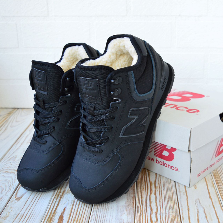 Зимові чоловічі кросівки New balance 574 black winter high високі Нью Баланс чорні нубук на хутрі утеплені