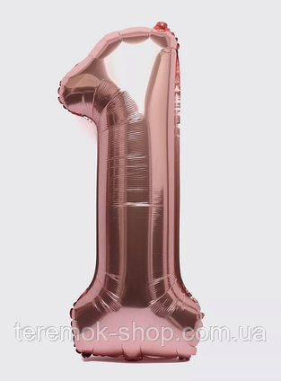 Фольгированная цифра розовое золото 1, воздушный надувной шарик 70 см 32" Китай