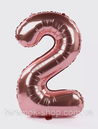 Фольгована цифра рожеве золото 2, повітряна надувна кулька 70 см 32" Китай