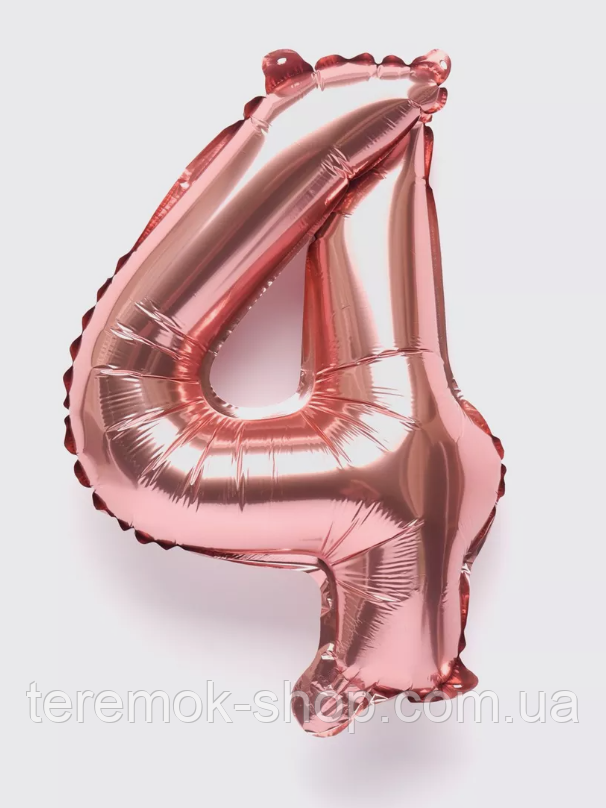 Фольгована цифра рожеве золото 4, повітряна надувна кулька 70 см 32" Китай, фото 1