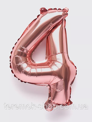Фольгована цифра рожеве золото 4, повітряна надувна кулька 70 см 32" Китай