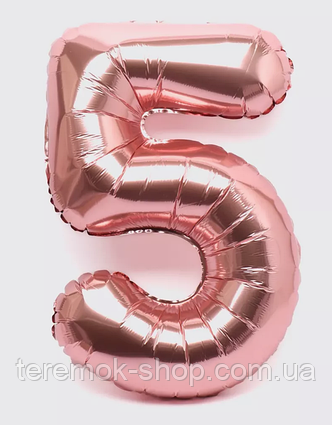 Фольгована цифра рожеве золото 5, повітряна надувна кулька 70 см 32" Китай