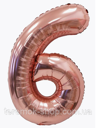 Фольгована цифра рожеве золото 6, повітряна надувна кулька 70 см 32" Китай