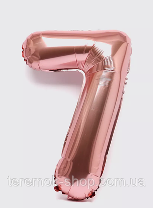 Фольгована цифра рожеве золото 7, повітряна надувна кулька 70 см 32" Китай