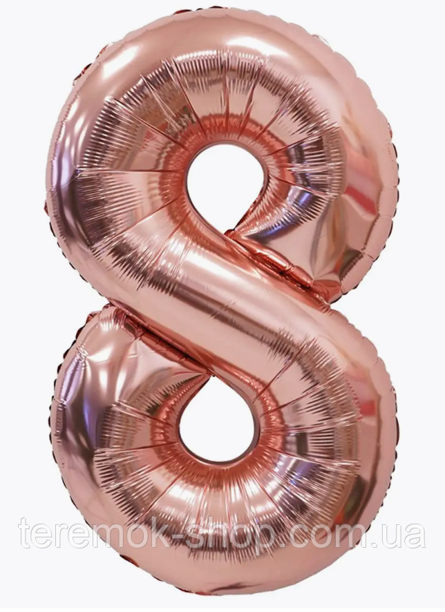 Фольгована цифра рожеве золото 8, повітряна надувна кулька 70 см 32" Китай, фото 1