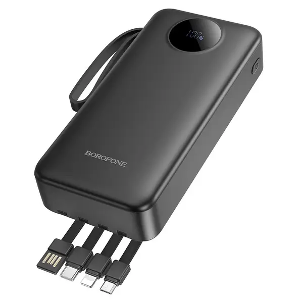 Павербанк 20000mAh з вбудованими кабелями Type-C/Lightning/micro USB/USB BOROFONE BJ53A |1USB| Чорний