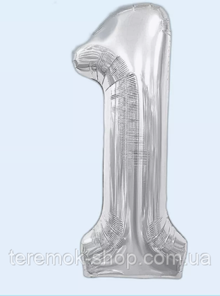 Фольгована цифра 1 срібло, повітряна надувна куля 70 см 32" Китай