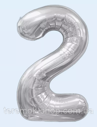 Фольгована цифра 2 срібло, повітряна надувна куля 70 см 32" Китай