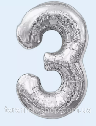 Фольгована цифра 3 срібло, повітряна надувна куля 70 см 32" Китай