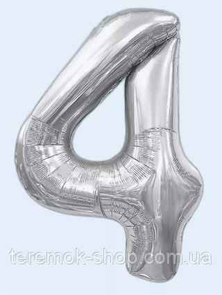 Фольгована цифра 4 срібло, повітряна надувна куля 70 см 32" Китай