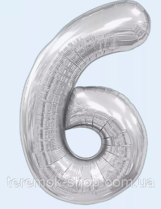 Фольгована цифра 6 срібна 70 см 32" Китай