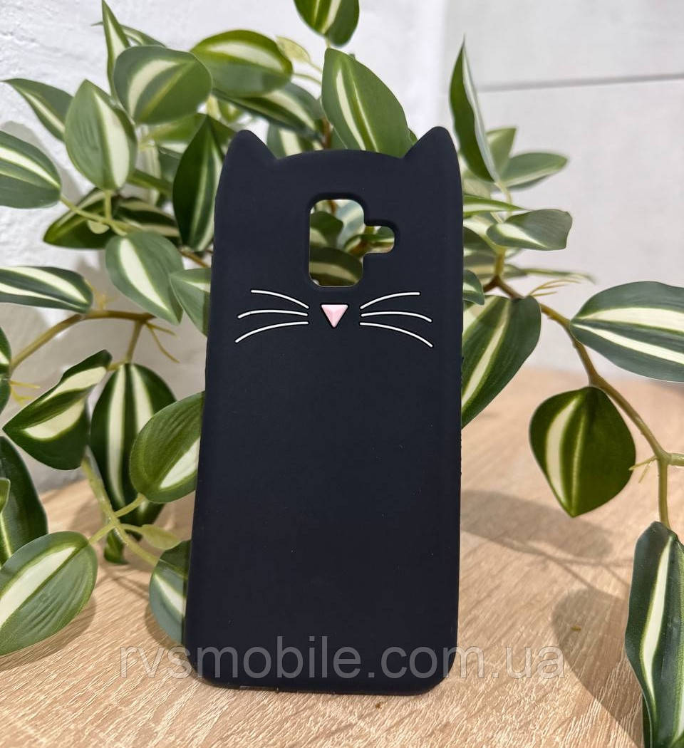 Силіконовий чохол для Samsung Galaxy А6 - 3D Cat (Кіт з вусами), Чорний
