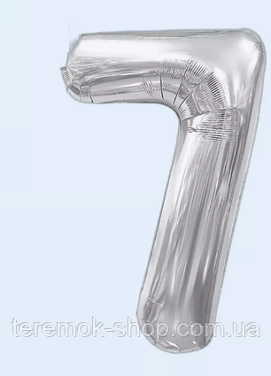 Фольгована цифра 7 срібло, повітряна надувна куля 70 см 32" Китай