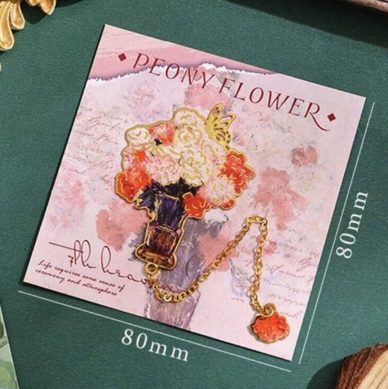 Металева закладка для книг, фігурна, квіти, рожева, фото 1