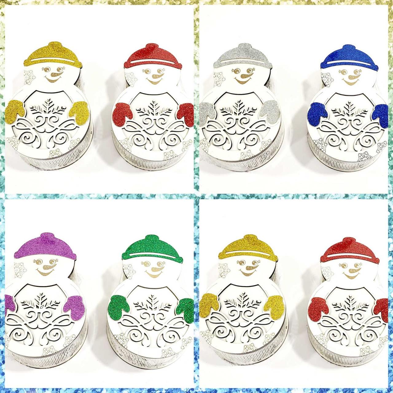 Сувенірні дерев'яні шкатулки Сніговики