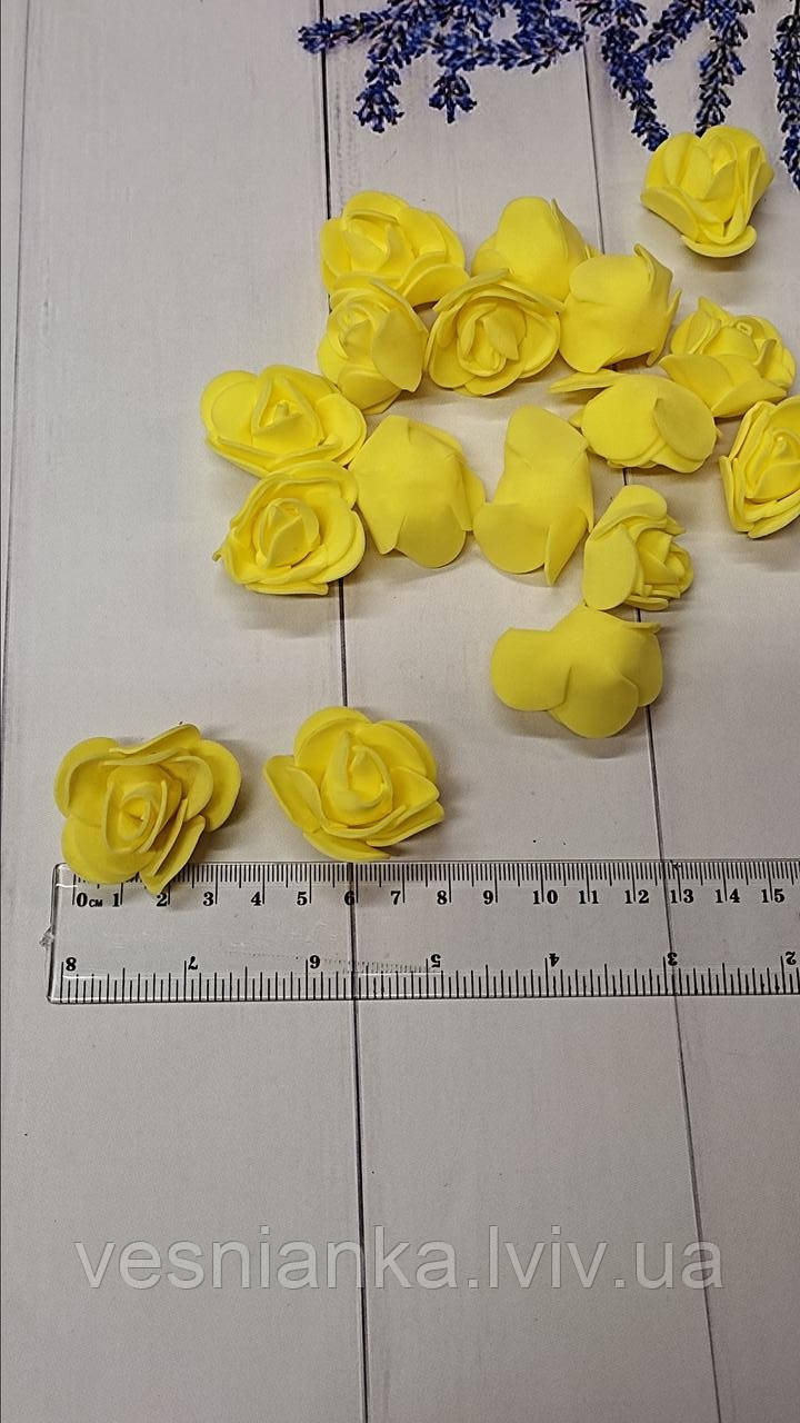 Штучна квітка Роза з фоамірану 3.5 см. Жовта, 1 шт, фото 1