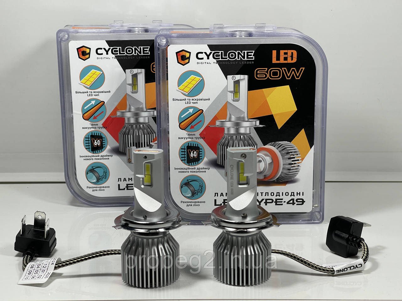 Світлодіодні led-лампи H4 17500 lm 6000 до 12 v Cyclone type 49 2 шт.