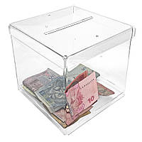 Скринька збору грошей і анкет, коробка для пожертвувань прозора 200x200x200. Об'єм 8 літрів