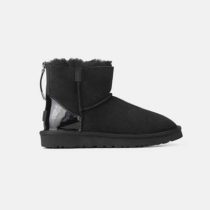 Зимові Жіночі Черевики UGG Classic Mini Zip Black Lacquer / Уггі Класик Міні Зіп Лакер Чорні, фото 1