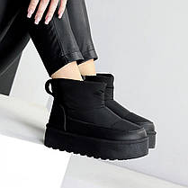 Дутики Угги ЧЕРНЫЕ короткие на Платформе со Змейкой влагозащитные полуботинки сапожки женские зима, фото 2