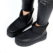 Дутики Угги ЧЕРНЫЕ короткие на Платформе со Змейкой влагозащитные полуботинки сапожки женские зима, фото 3