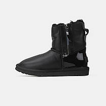 Зимові Жіночі Черевики UGG Mini Double Zip Black Leather Lacquer / УГГ Міні Дабл Зіп Лезер Лакер Чорні, фото 3