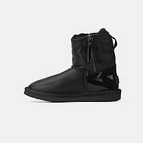 Зимові Жіночі Черевики UGG Mini Double Zip Black Leather Lacquer / УГГ Міні Дабл Зіп Лезер Лакер Чорні, фото 4