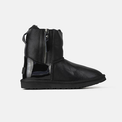 Зимові Жіночі Черевики UGG Mini Double Zip Black Leather Lacquer / УГГ Міні Дабл Зіп Лезер Лакер Чорні, фото 1