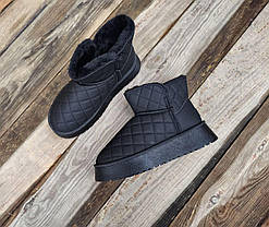 Уги ЧОРНІ UGG короткі стьобані на високій підошві платформі з лейбл екошкіра жіночі зима, фото 3