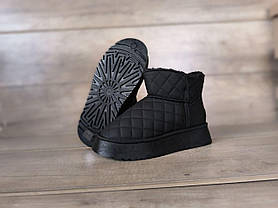 Уги ЧОРНІ UGG короткі стьобані на високій підошві платформі з лейбл екошкіра жіночі зима, фото 5