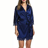 Жіночий атласний халат на запах – красивий домашній халат з мереживом і поясом, фото 5