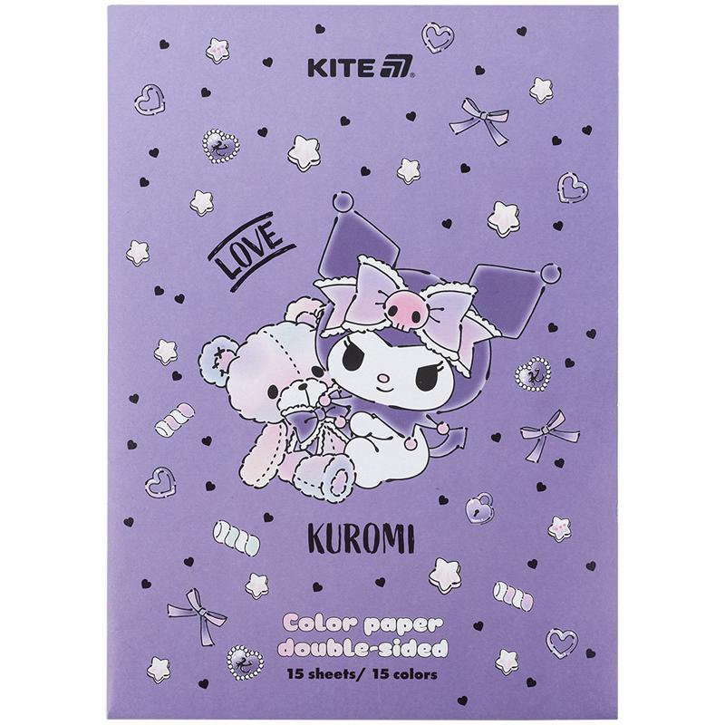 Набір кольорового двостороннього паперу Kite Kuromi 15 кольорів А4 HK24-250-2, фото 1