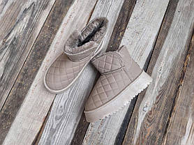 Уги БЕЖЕВІ UGG світлі короткі стьобані на високій підошві платформі екошкіра жіночі зима, фото 3