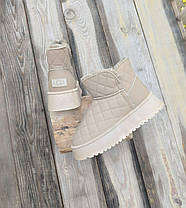 Уги БЕЖЕВІ UGG світлі короткі стьобані на високій підошві платформі екошкіра жіночі зима, фото 2