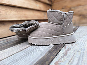 Уги БЕЖЕВІ UGG світлі короткі стьобані на високій підошві платформі екошкіра жіночі зима, фото 4