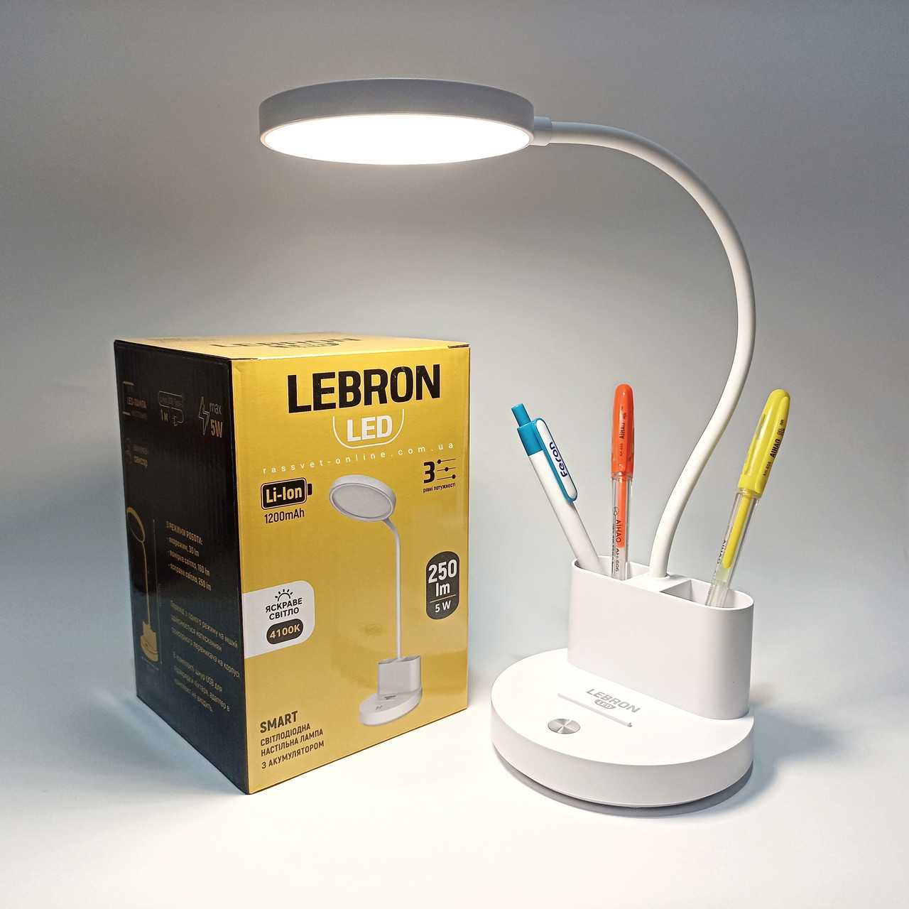 Настільна LED лампа з акумулятором Lebron 15-13-40 USB 5W 250Lm 4100K 1200mAh Li-ion DC5V 1A L-TL-L-40