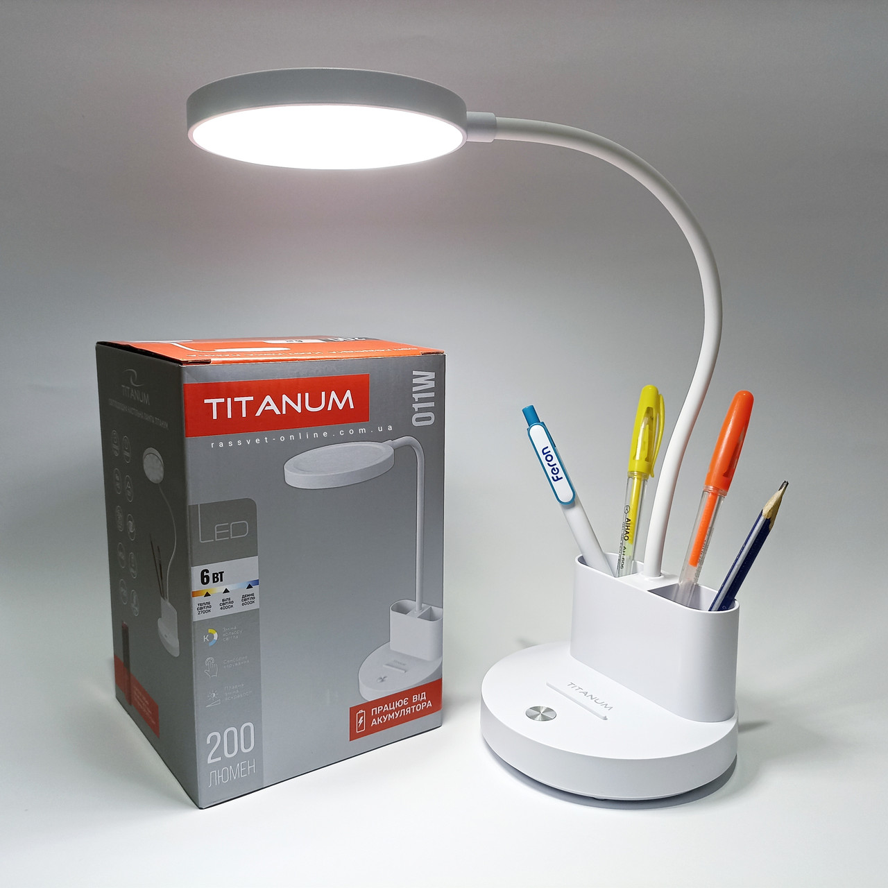 Настільна LED лампа з акумулятором Titanum TLTF-011W 6W USB 200Lm 2700K-6000К 1200mAh Li-Ion біла
