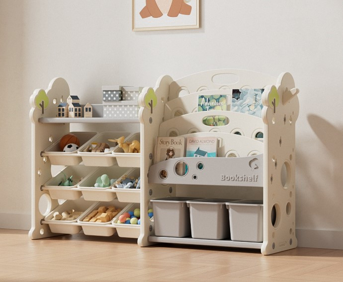 Стелаж з контейнерами + книжкова полиця 2в1 “Tree XL” Бежевий