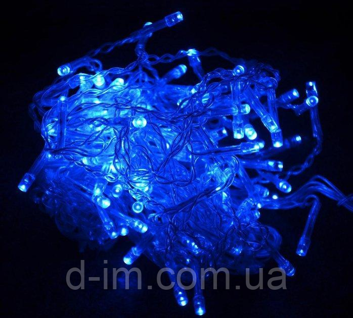Гірлянда вулиця 100LED (RD7098) 10метрів (Ø 3,3) (флеш) (контроль 220V)+подовження Провід-Білий, Колір ламп-Синій