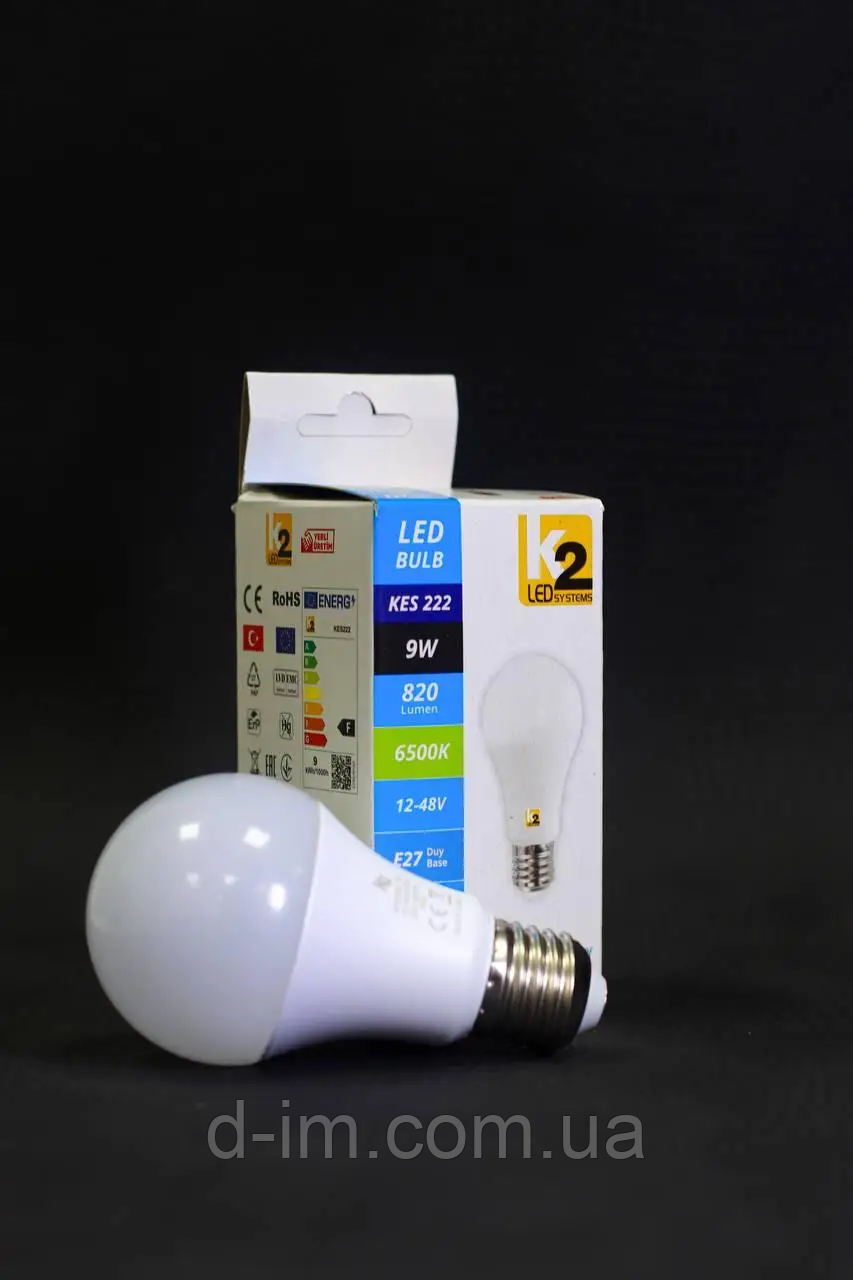Світлодіодна LED-лампа KES 222 12-48 V, E27, 9W, 6500 K, 820L від акумулятора