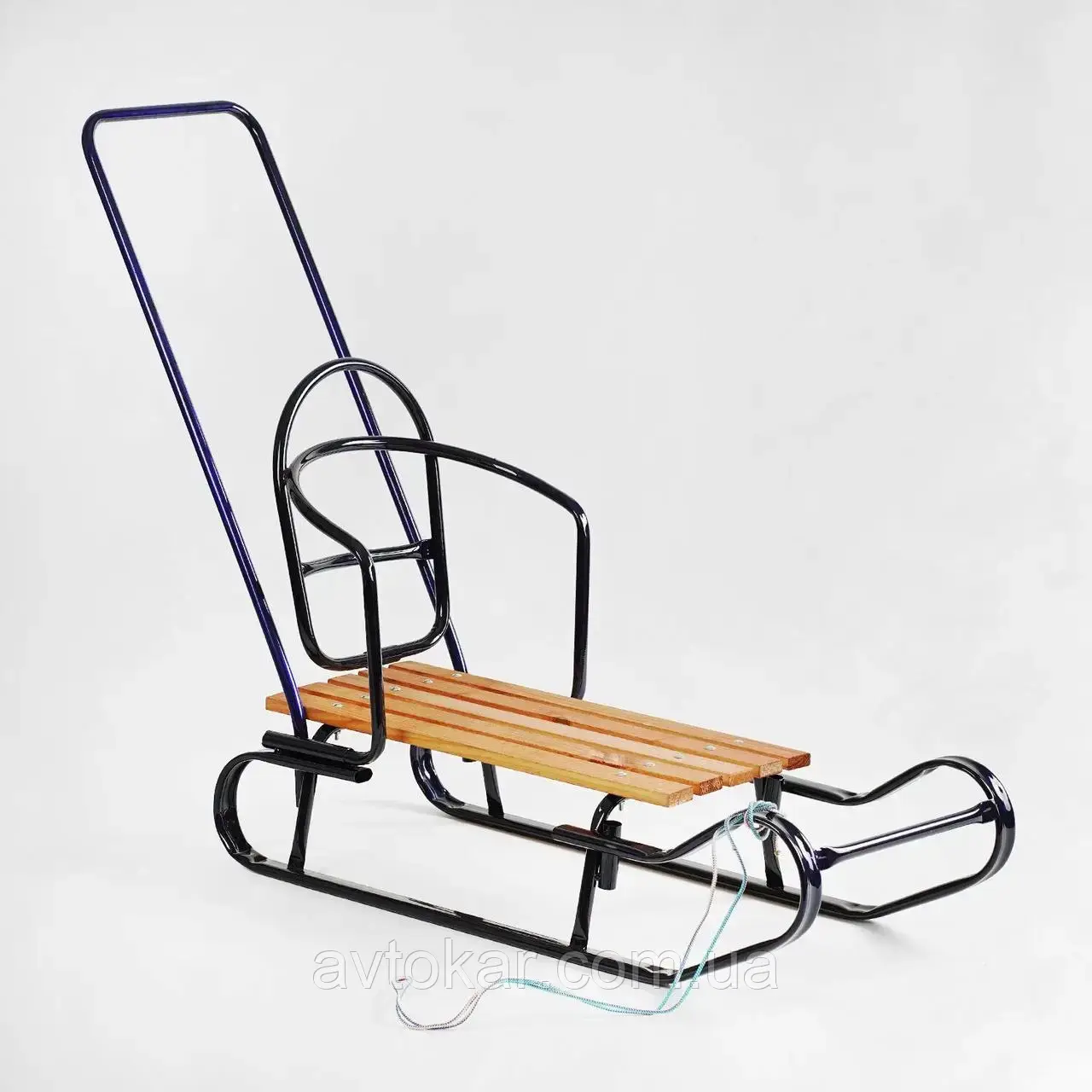 Дитячі санчата "Королівські" якісні з переставною ручкою-штовхачем Сині+ ВІДЕООБЗОР Синій УЦЕНКА ORG, фото 1