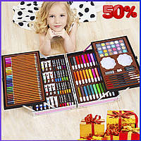 Чемоданчик для творчества с карандашами фломастерами и красками, Художественный набор для рисования Единорог