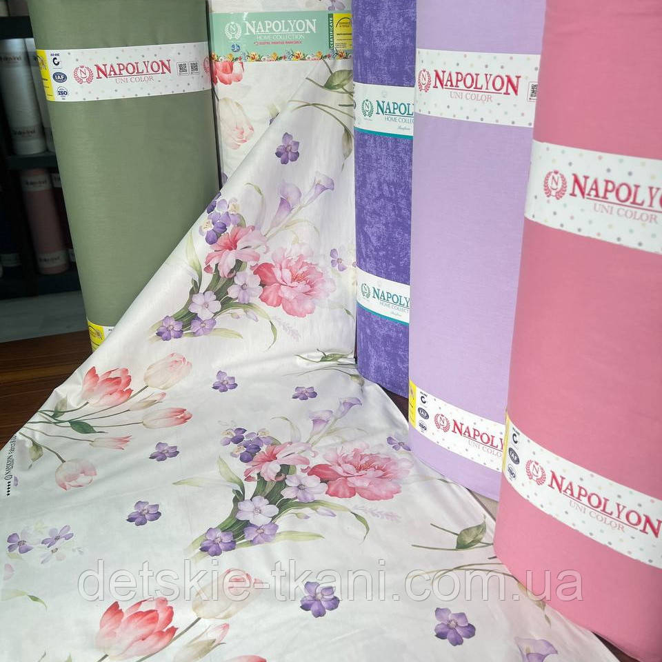 Тканина ранфорс digital оптом "Тюльпани, півонії та кали" (рулонами), фото 1