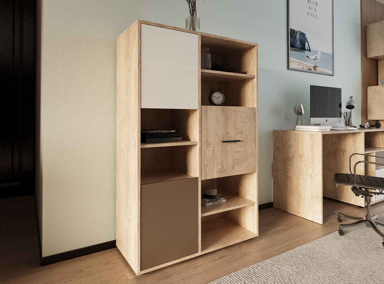 Книжкова шафа MI3 Пенал Mito Accord, колір дуб ендерейн/ білий або сірий кобальт