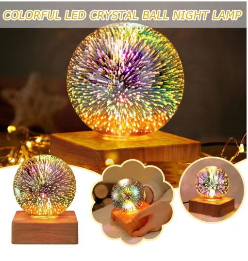 Нічник 3D світильник кришталева куля гірлянда MYT10257 з RGB проекцією та ефектом феєрверку