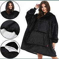 Толстовка-плед із капюшоном, плед з рукавами з мікрофібри , Чорний