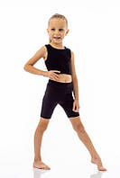 Костюм для тренувань на дівчинку подовжений топ та велосипедки з чорного біфлексу Амелія р.26-44